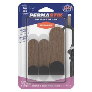 Permastik Walnut & Black Metal Hooks - 3 Pack