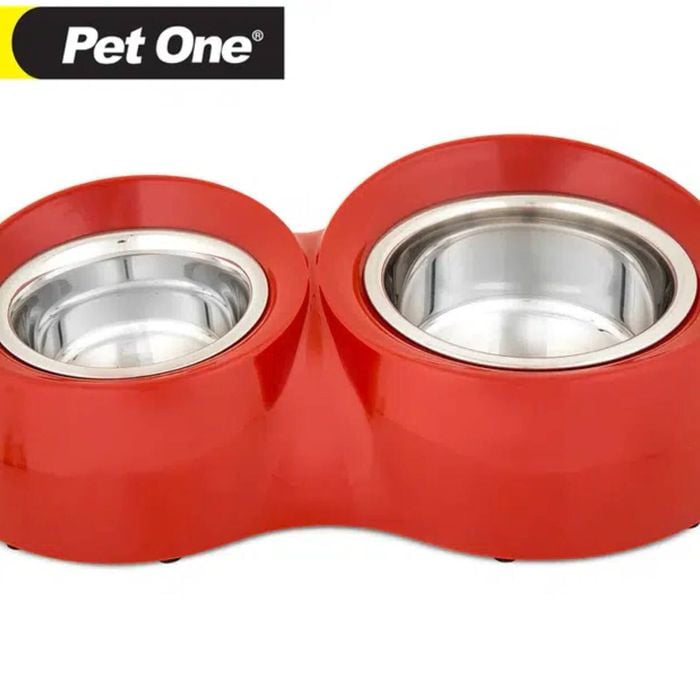 Pet One Double Feed Retainer Bowl - Red