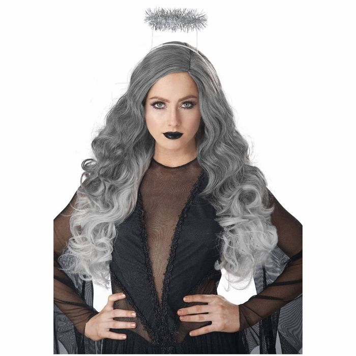 Dark Angel Fallen Angel Devil Black Grey Long Wavy Adult Womens Costume Wig