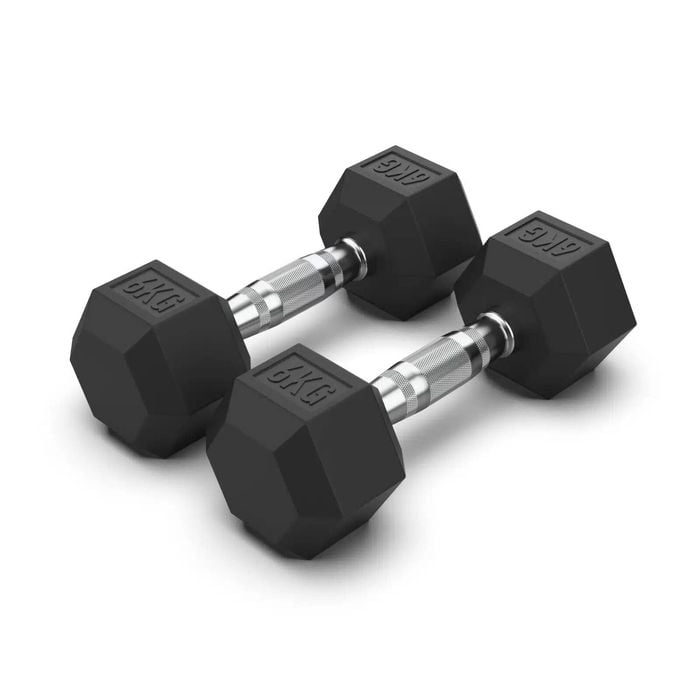 2 Pack of 6kg Dumbell - Total 12kg Hex Rubber Coat Iron Dumbells