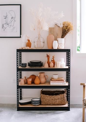 The Pinnacle Urban shelf used in an interior setting for displaying homewares and décor.