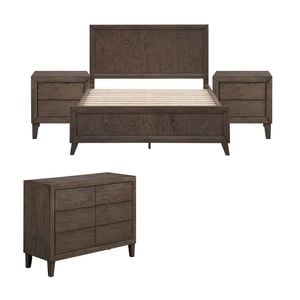 Suno Queen Bedroom Suite Bed Frame Bedside Dresser Set Dark Grey
