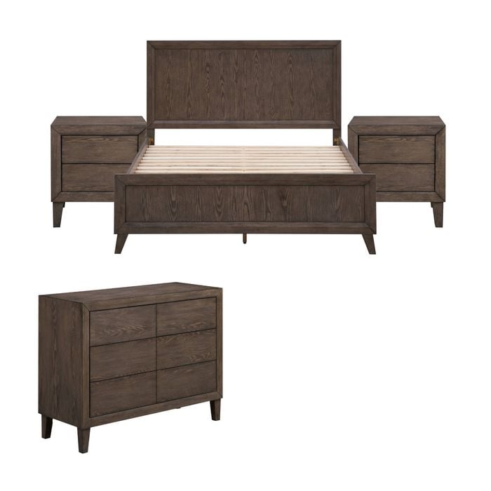 Suno Queen Bedroom Suite Bed Frame Bedside Dresser Set Dark Grey