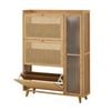 Oikiture Bamboo Shoe Storage Cabinet 3 Compartments Rack Single Door Natural