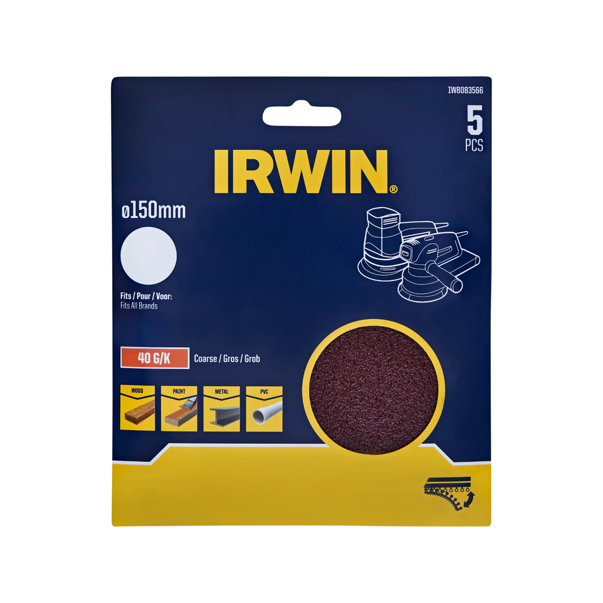 IRWIN 150mm 40 Grit No Holes Quick Fit Random Orbital Sanding Discs 5 Pack Bunnings Australia