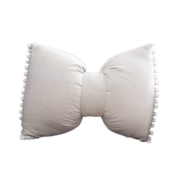 Catzon Bow Throw Pillow Covers with Pom Poms Soft Velvet Boho Decor-Mustard Green