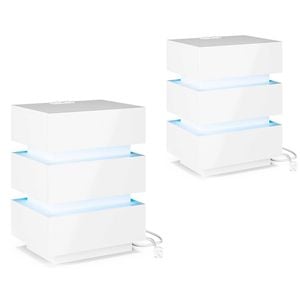 Ufurniture 2xled Bedside Table With 3 Drawers & Charging Station High Gloss Modern Nightstand, White