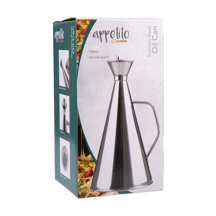 Appetito Durable Stainless Steel Oil Can W/ Vented Spout 750ml