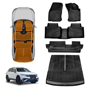 3d Floor Mats Boot Liner For Volkswagen Vw Tiguan Allspace 7 Seater 2018-2024 All Weather Heavy Duty Cargo Trunk Luggage Tray