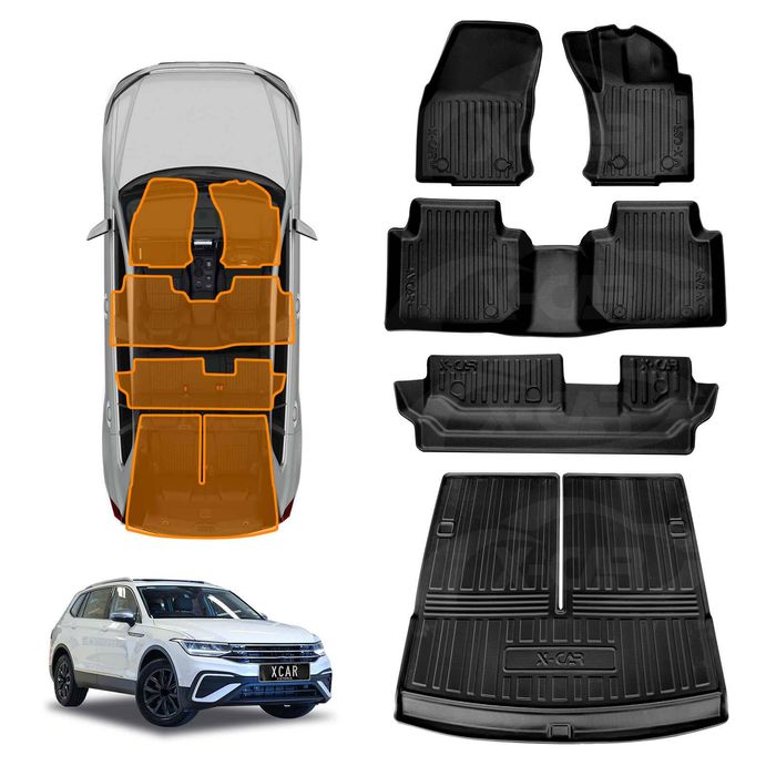 3d Floor Mats Boot Liner For Volkswagen Vw Tiguan Allspace 7 Seater 2018-2024 All Weather Heavy Duty Cargo Trunk Luggage Tray