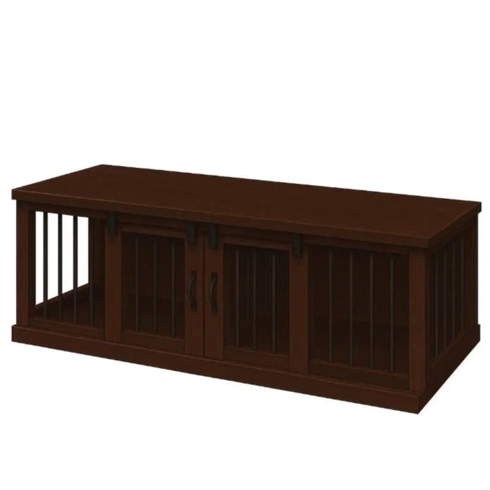 Paws and Willow Double Espresso with Espresso Top  Wooden Dog Crate Barn Doors with Bars