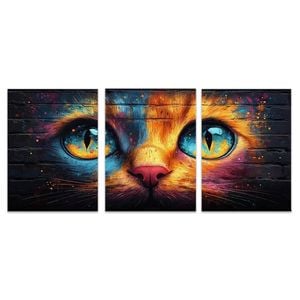 3pcs Retro Psychedelic Cat Print 100% Australian Made 3 x 40x60cm (Metal Print)