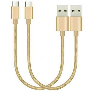 iWill 2 Pack 20cm Short Data Transfer Charger Charging USB Type C Phone Tablet Cable Cord Braided Gold Nylon Bulk