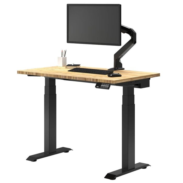Desky Dual Mini Bamboo Sit to Stand Desk 1000x600mm Matte Black Frame
