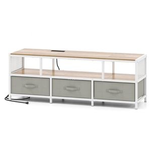 Costway 3-tier Tv Stand For Tvs Up To 65” Entertain Center Natural
