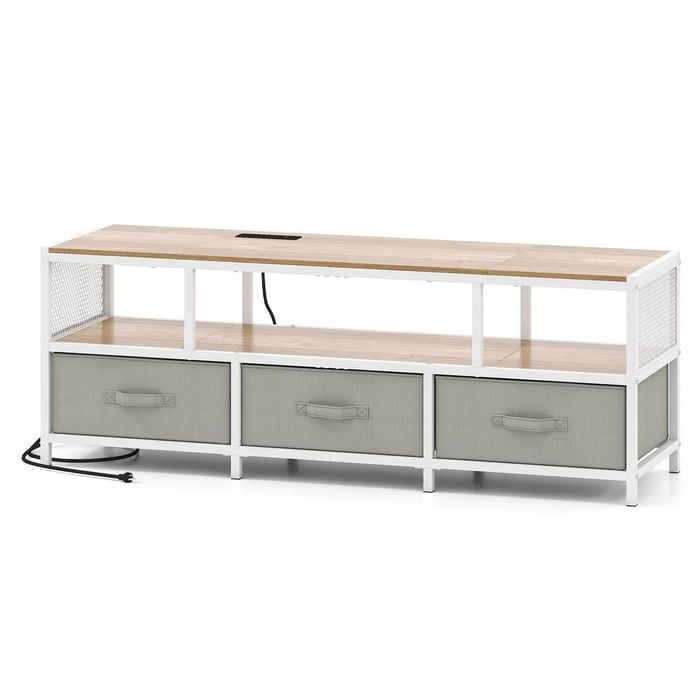 Costway 3-tier Tv Stand For Tvs Up To 65” Entertain Center Natural