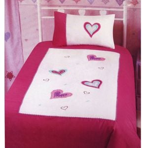 Bloomington Amia Hearts Embroidered Quilt Cover Set Single 140 x 210 cm