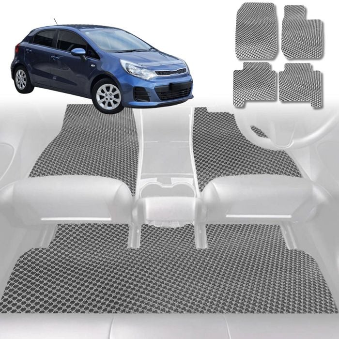 6D Diamond Car Floor Mats for Kia Rio (UB)2012-2016-Full Set-Grey-Outback GT