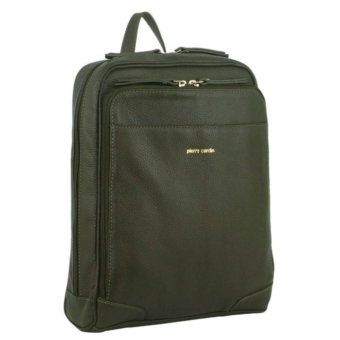 Pierre Cardin Rustic Wos Leather Backpack  Handbag Back Pack Travel  Olive