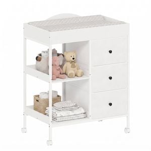 Advwin Baby Change Table with Casters Drawers Shelves White for Nursery