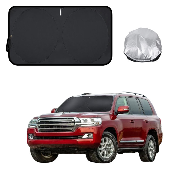 Front Windscreen Sun Shade for Toyota LandCruiser 200 2012 - 2021 (Sahara) - XL 160 x 100 cm - Black