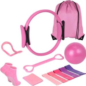 Fohoa 13 Pack Pilates Set With Ring, Bands & Ball - Pink