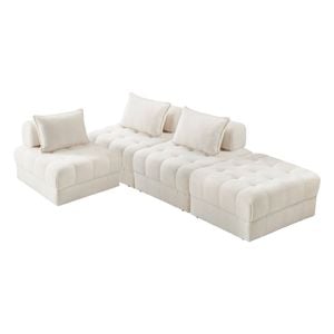 Oikiture 4 Seater Boucle Modular Sofa & Ottoman Set
