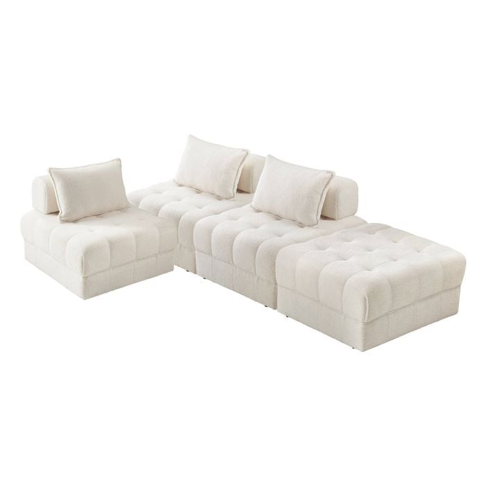Oikiture 4 Seater Boucle Modular Sofa & Ottoman Set