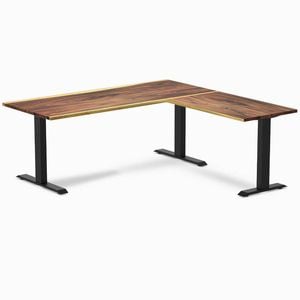Desky Fixed Height Saman Hardwood L-shape Office Desk 1800x1750mm Matte Black Frame