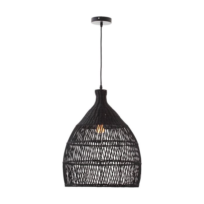 Lexi Lighting Shanen Rattan Pendant Light Black Wicker Shade 205cm Indoor