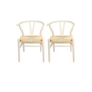 SK Designer Living | Pack of 2 | Replica Hans Wegner Wishbone Chair - Bone White & Natural