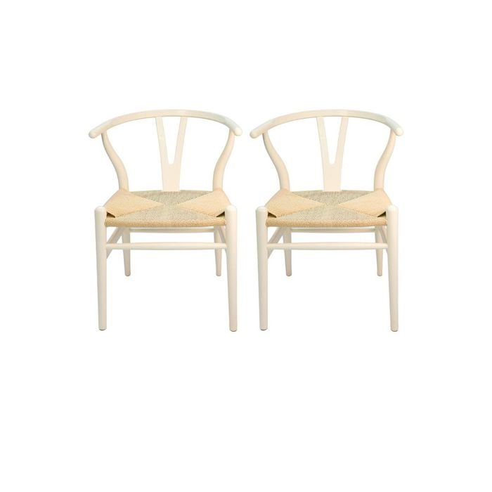 SK Designer Living | Pack of 2 | Replica Hans Wegner Wishbone Chair - Bone White & Natural