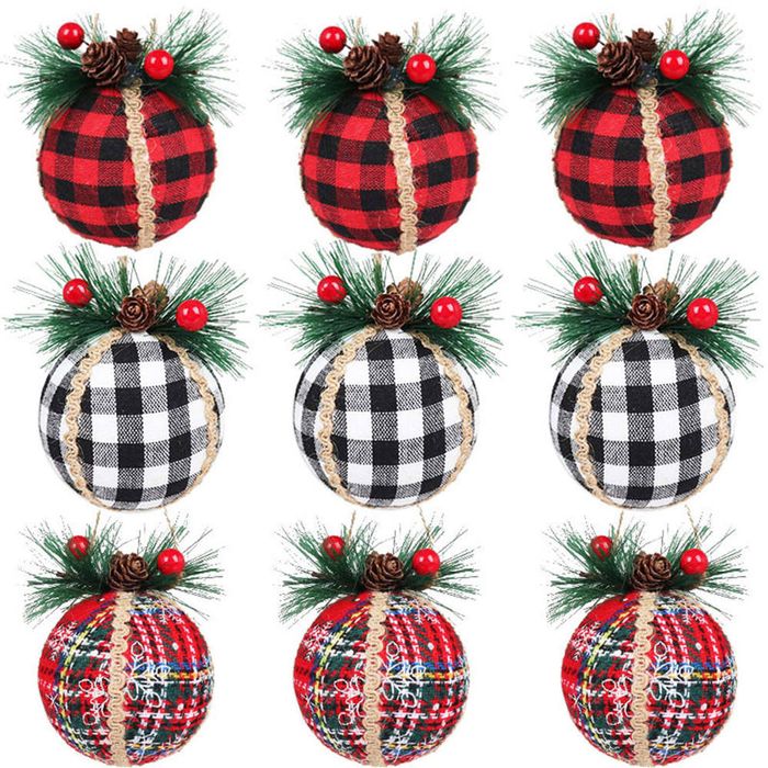 Catzon 9 Pcs Christmas Ball Ornaments 8CM with Pine Cones and Greenery for Xmas Party-Set 11