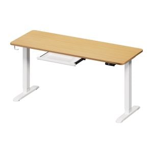 Oikiture 160cm Standing Desk With Drawer Motorized Adjustable Office Table White
