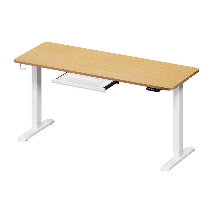 Oikiture 160cm Standing Desk With Drawer Motorized Adjustable Office Table White