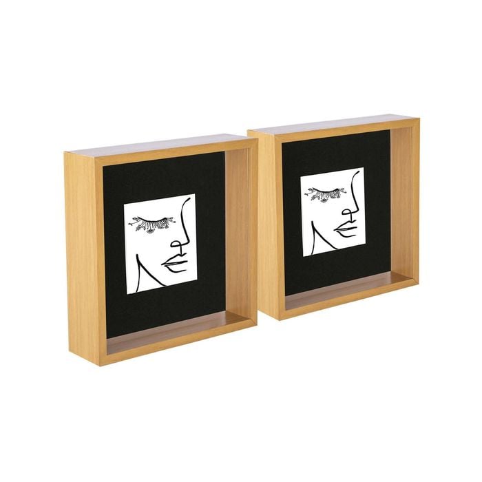 Nicola Spring 3d Deep Box Photo Frames - 8 X 8" With 4 X 4" Mount - Light Wood - Pack Of 2
