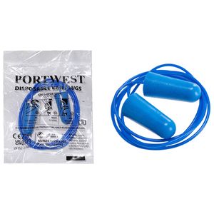 PORTWEST Portwest 1 Pair Detectable Disposable Corded PU Soft Foam Ear Plugs Anti Noise Reduction Cancelling Blue String