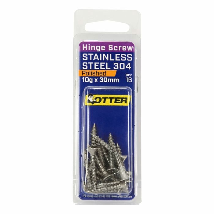 Otter 10 x 30mm Polished Stainless Steel 304 Hinge Screws - 16 Pack