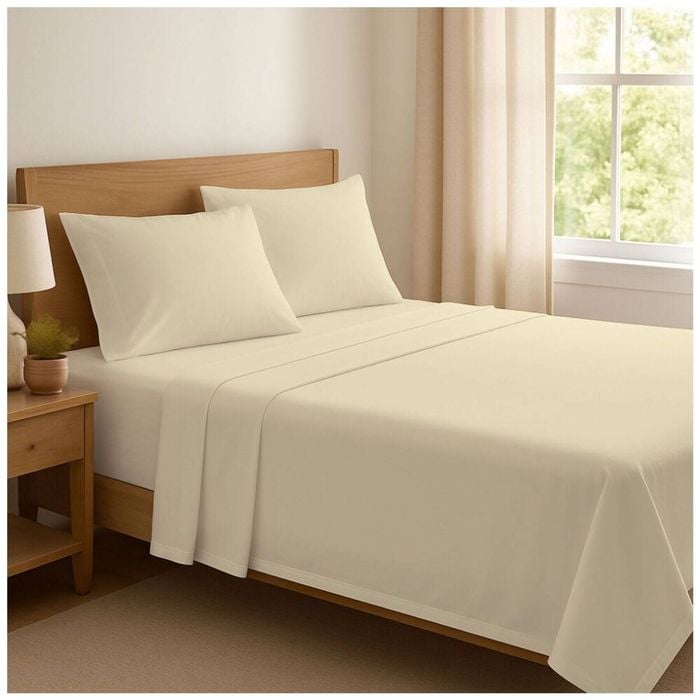 The Lighthouse Washed Cotton Bed Sheet Set With Pillowcase Double Yellow