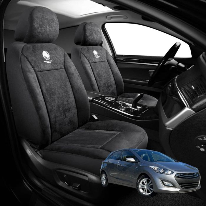 Australian Goose Edition Front Seat Covers for Hyundai i30 2012 - 2016 (GD) - Suede, Universal Fit - Black