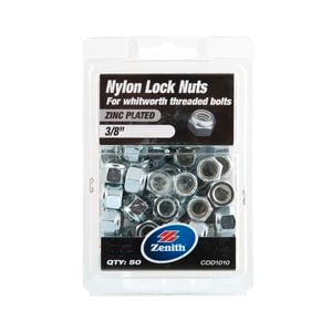 Zenith 3/8" Zinc Plated Nylon Lock Nut - 50 Pack