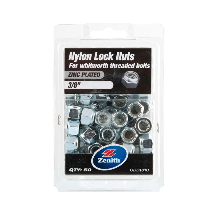 Zenith 3/8" Zinc Plated Nylon Lock Nut - 50 Pack