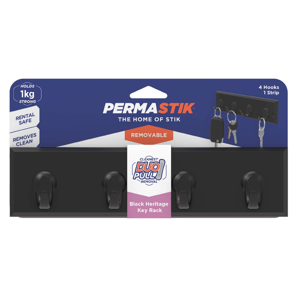 Permastik Black Key Rack With 4 Hooks - Bunnings Australia