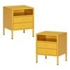 Familand Set Of 2 Steel End Side Table Bedside Tables with 2x Storage Drawers Free standing in Yellow