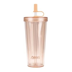 Oasis Reusable Tall Smoothie Tumbler w/ Straw Double Walled 520ml Peach