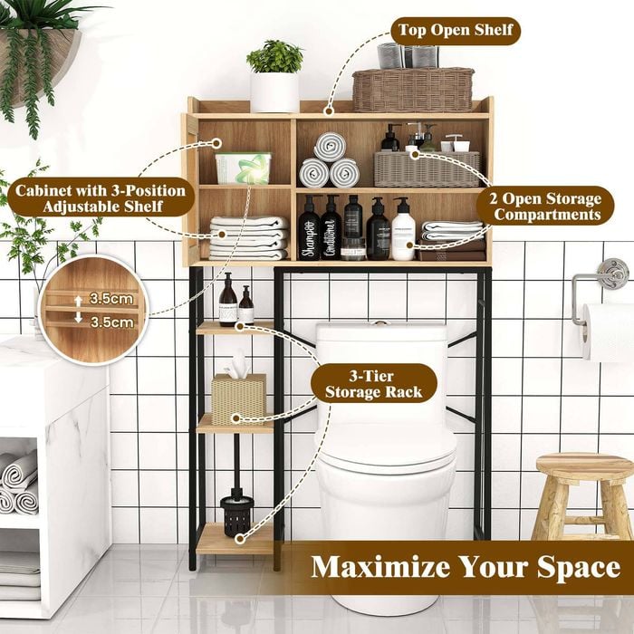 Costway Over Toilet Storage Shelf Bathroom Organizer Natural - Bunnings ...