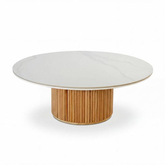 Avila 110cm Flute Round Coffee Table Ceramic Stone Top Natural