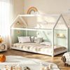 Oikiture Kids Bed Frame Single Wooden Timber House Style Platform White