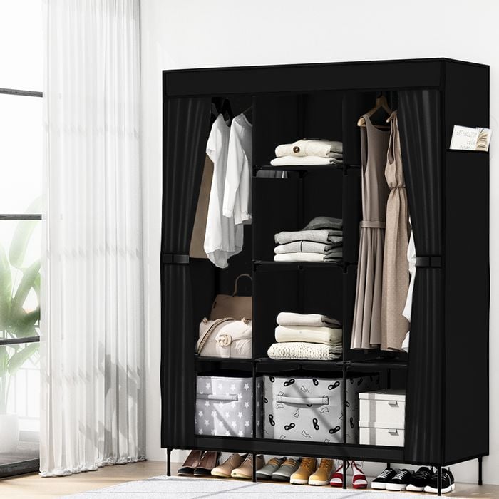 Artiss Storage Wardrobe 173cm Black Bunnings Australia