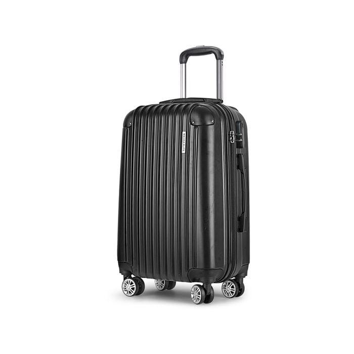 Wanderlite 24" 66cm Luggage Trolley Travel Set Suitcase Carry On Hard Case TSA Lock Lightweight Black